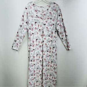 Adonna Sleepwear Nightgown White Red Cardinal Bird Print Long Sleeve Soft Sz M